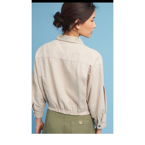 Anthropologie Hei Hei Women's Jacket Taupe Camo Crop Linen Size XSP NWT - Picture 2 of 12